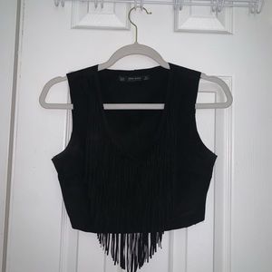black Zara top with fringe